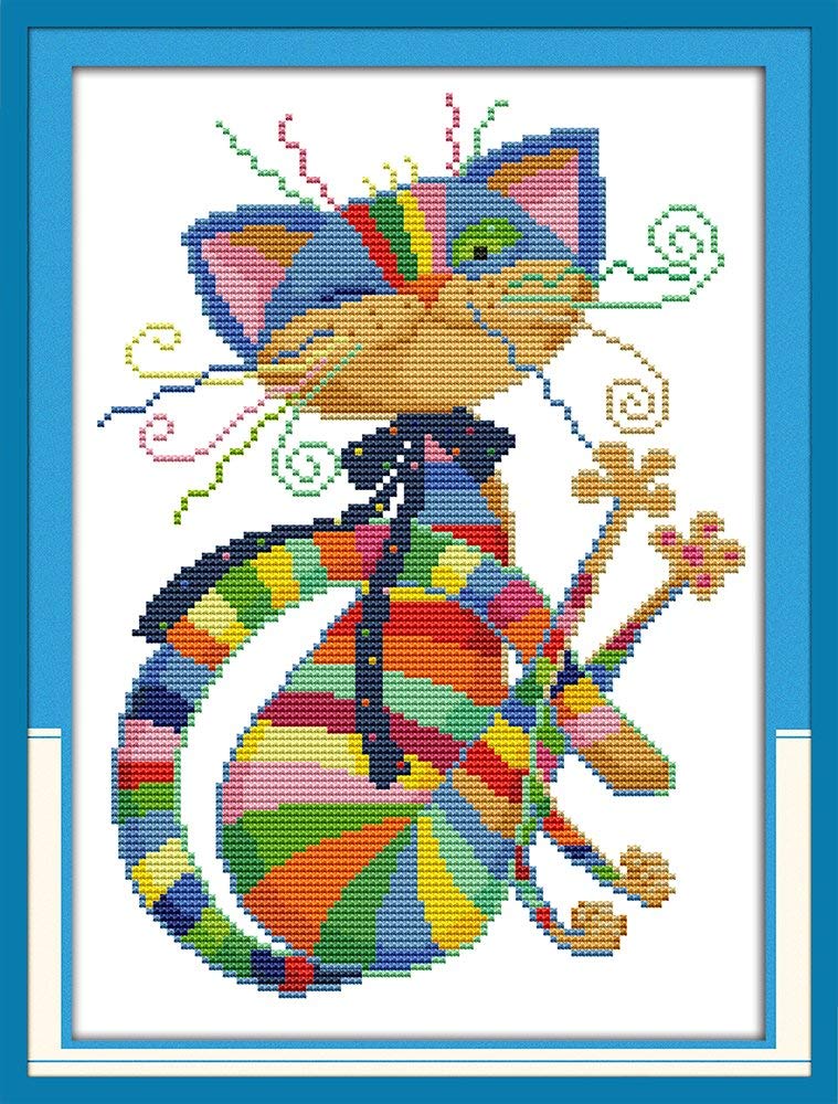 Maydear Cross Stitch Kits Stamped for Beginners DIY Colorful cat